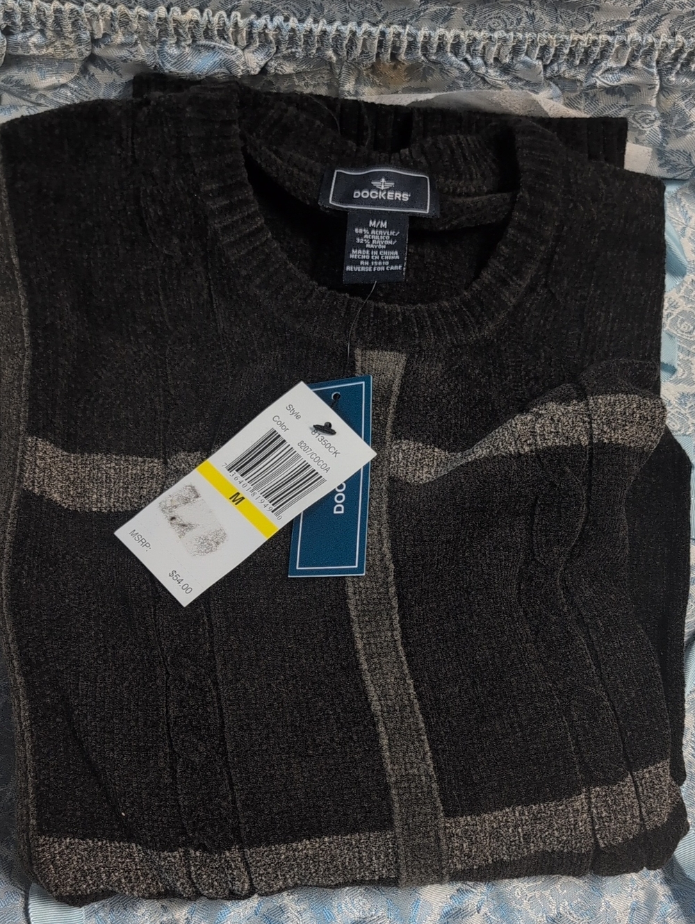 Dockers Men's Black Crewneck Sweater with Gray Stripes